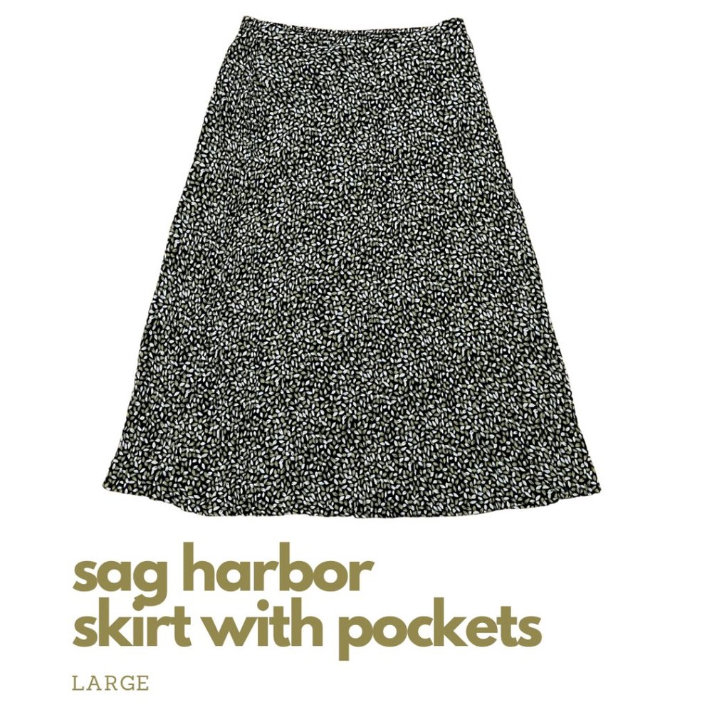 90s Sag Harbor - Midi Print Skirt with Pockets & Elastic Waste - Women's Size L